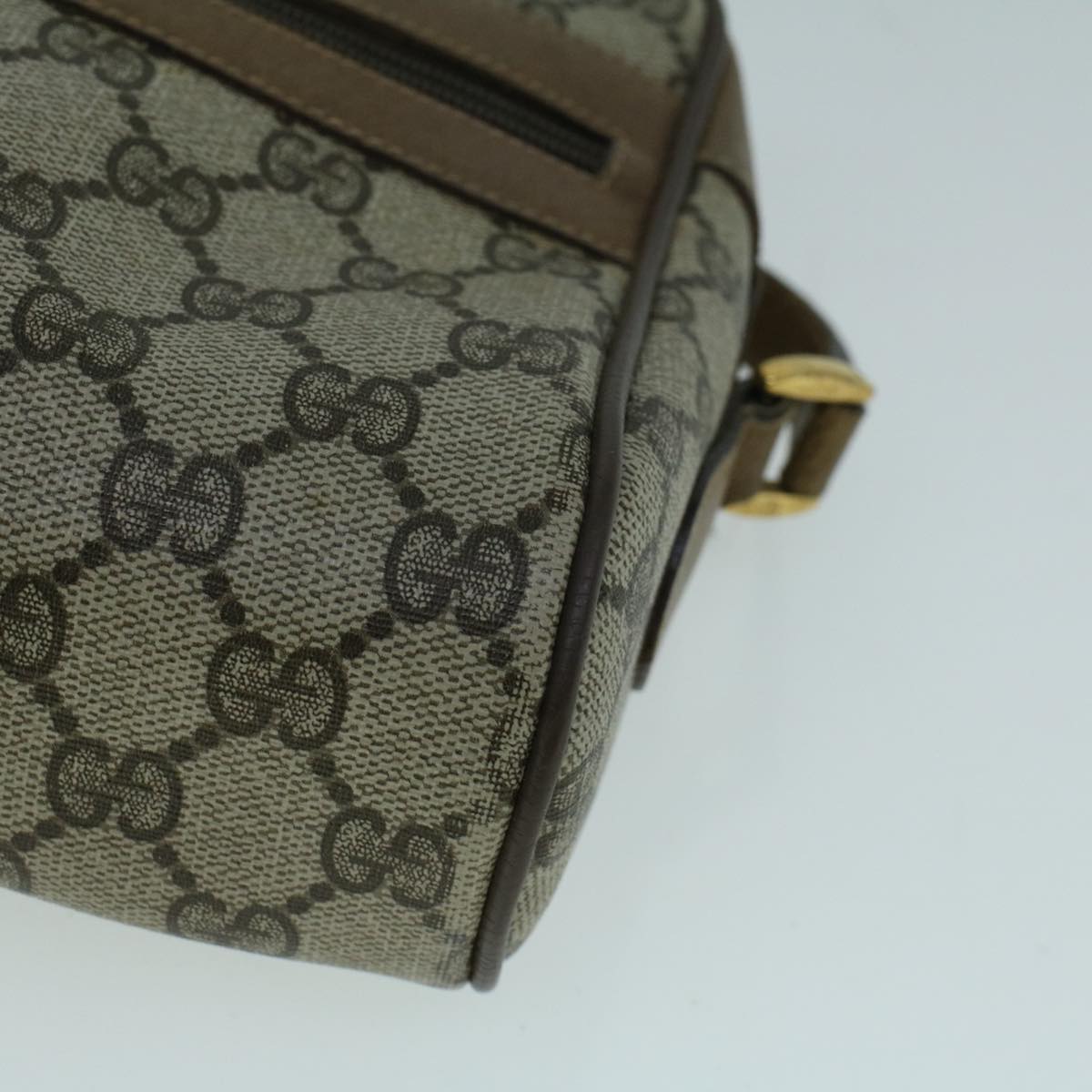 GUCCI GG Canvas Web Sherry Line Shoulder Bag PVC Leather Beige Green 57622