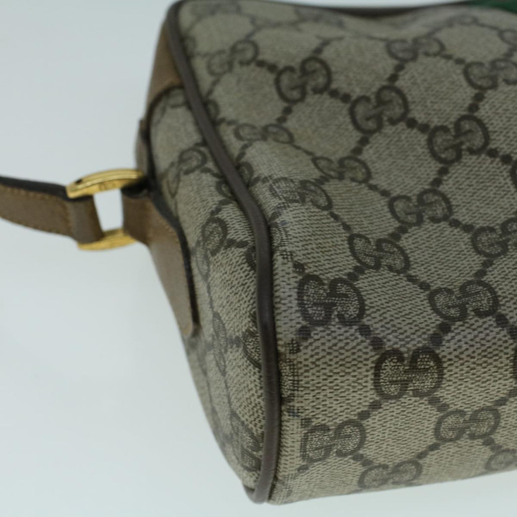 GUCCI GG Canvas Web Sherry Line Shoulder Bag PVC Leather Beige Green 57622