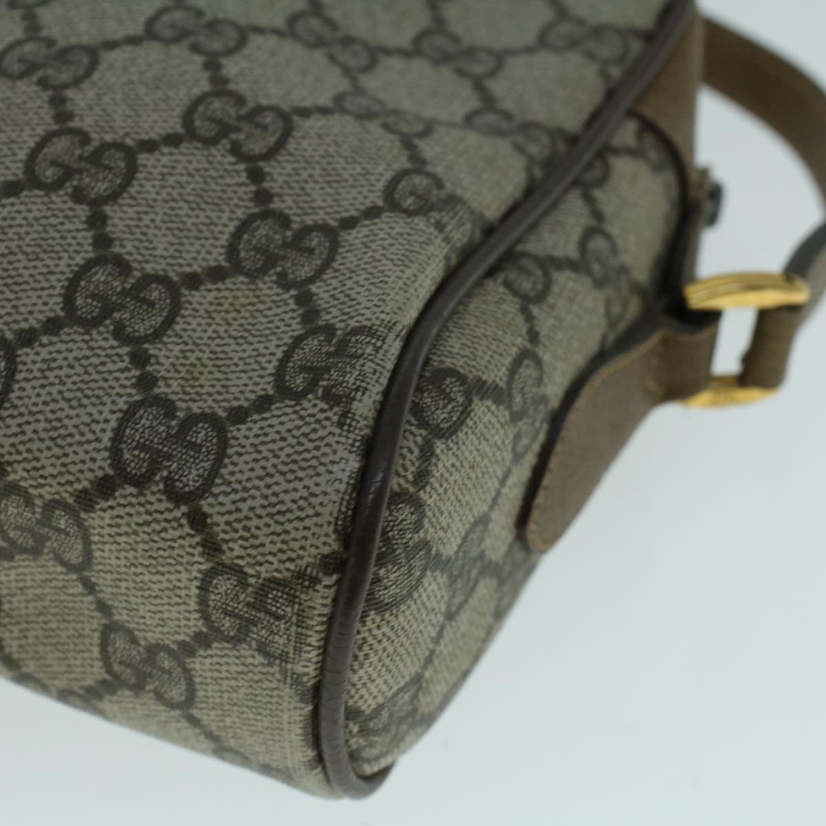 GUCCI GG Canvas Web Sherry Line Shoulder Bag PVC Leather Beige Green 57622