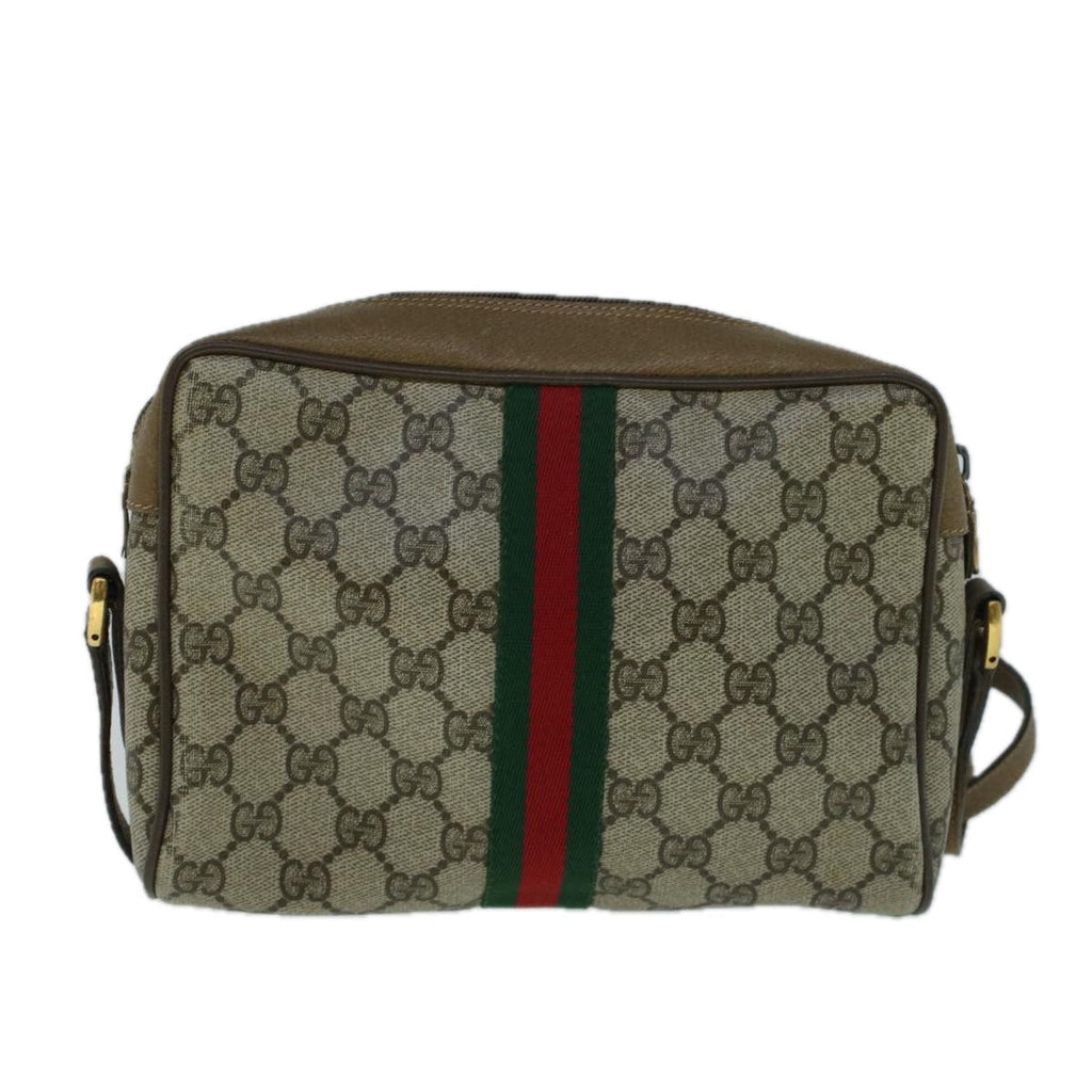 GUCCI GG Canvas Web Sherry Line Shoulder Bag PVC Leather Beige Green 57622