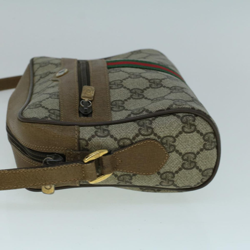 GUCCI GG Canvas Web Sherry Line Shoulder Bag PVC Leather Beige Green 57622