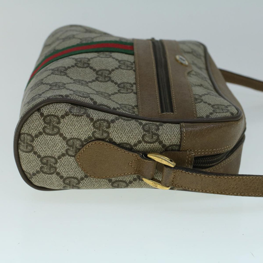 GUCCI GG Canvas Web Sherry Line Shoulder Bag PVC Leather Beige Green 57622
