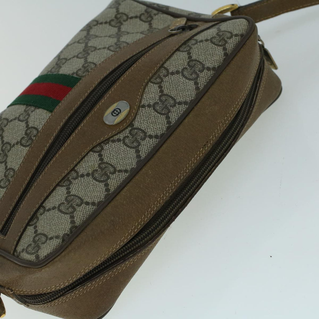 GUCCI GG Canvas Web Sherry Line Shoulder Bag PVC Leather Beige Green 57622