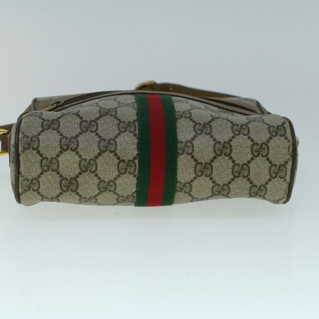 GUCCI GG Canvas Web Sherry Line Shoulder Bag PVC Leather Beige Green 57622