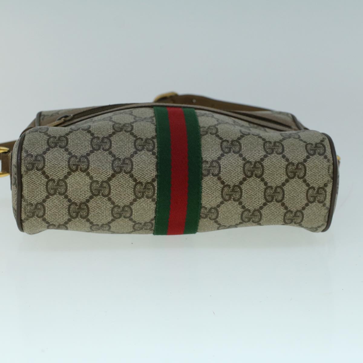 GUCCI GG Canvas Web Sherry Line Shoulder Bag PVC Leather Beige Green 57622