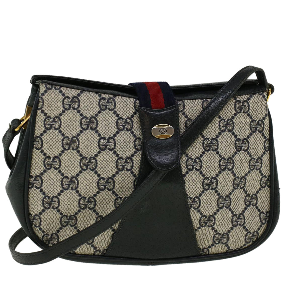 GUCCI GG Canvas Sherry Line Shoulder Bag PVC Leather Navy Red 57623