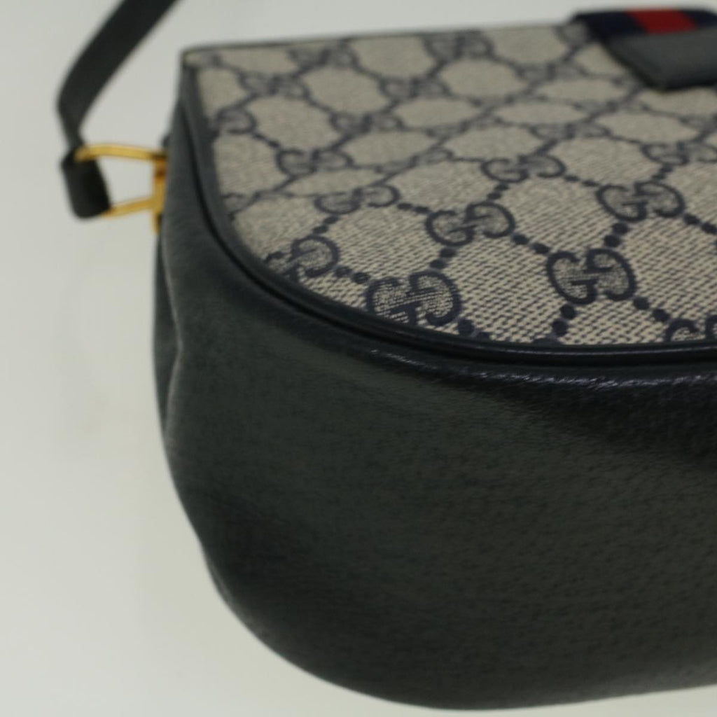 GUCCI GG Canvas Sherry Line Shoulder Bag PVC Leather Navy Red 57623