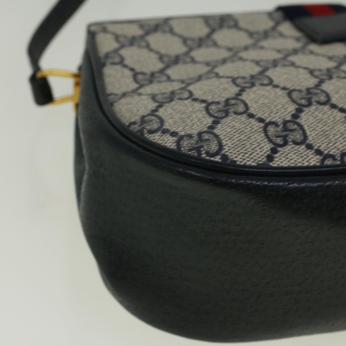 GUCCI GG Canvas Sherry Line Shoulder Bag PVC Leather Navy Red 57623