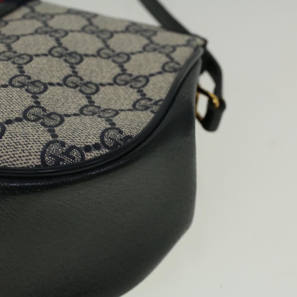 GUCCI GG Canvas Sherry Line Shoulder Bag PVC Leather Navy Red 57623