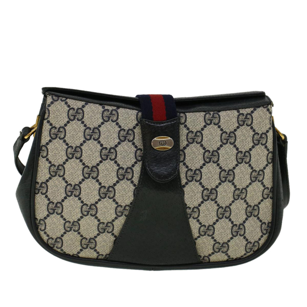 GUCCI GG Canvas Sherry Line Shoulder Bag PVC Leather Navy Red 57623