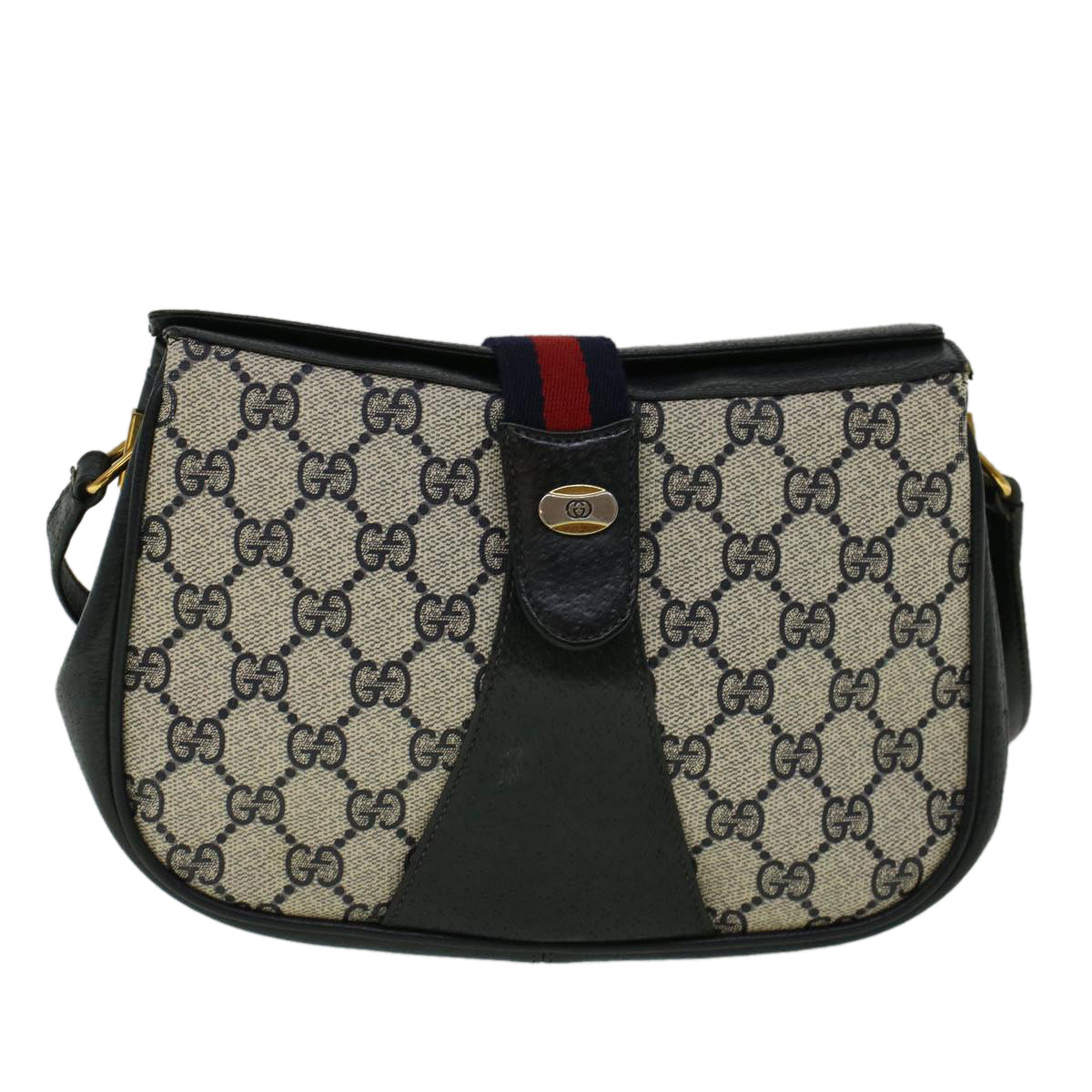 GUCCI GG Canvas Sherry Line Shoulder Bag PVC Leather Navy Red 57623
