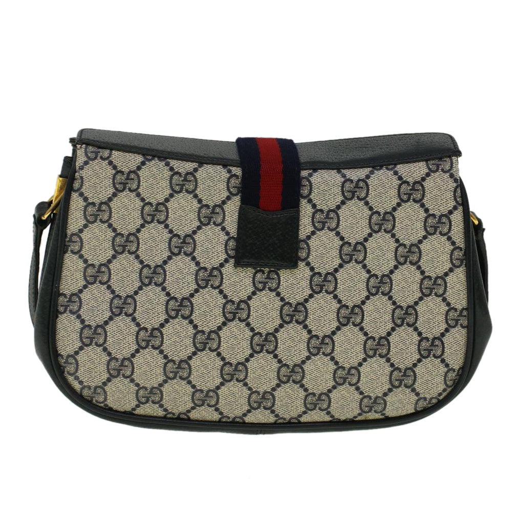 GUCCI GG Canvas Sherry Line Shoulder Bag PVC Leather Navy Red 57623