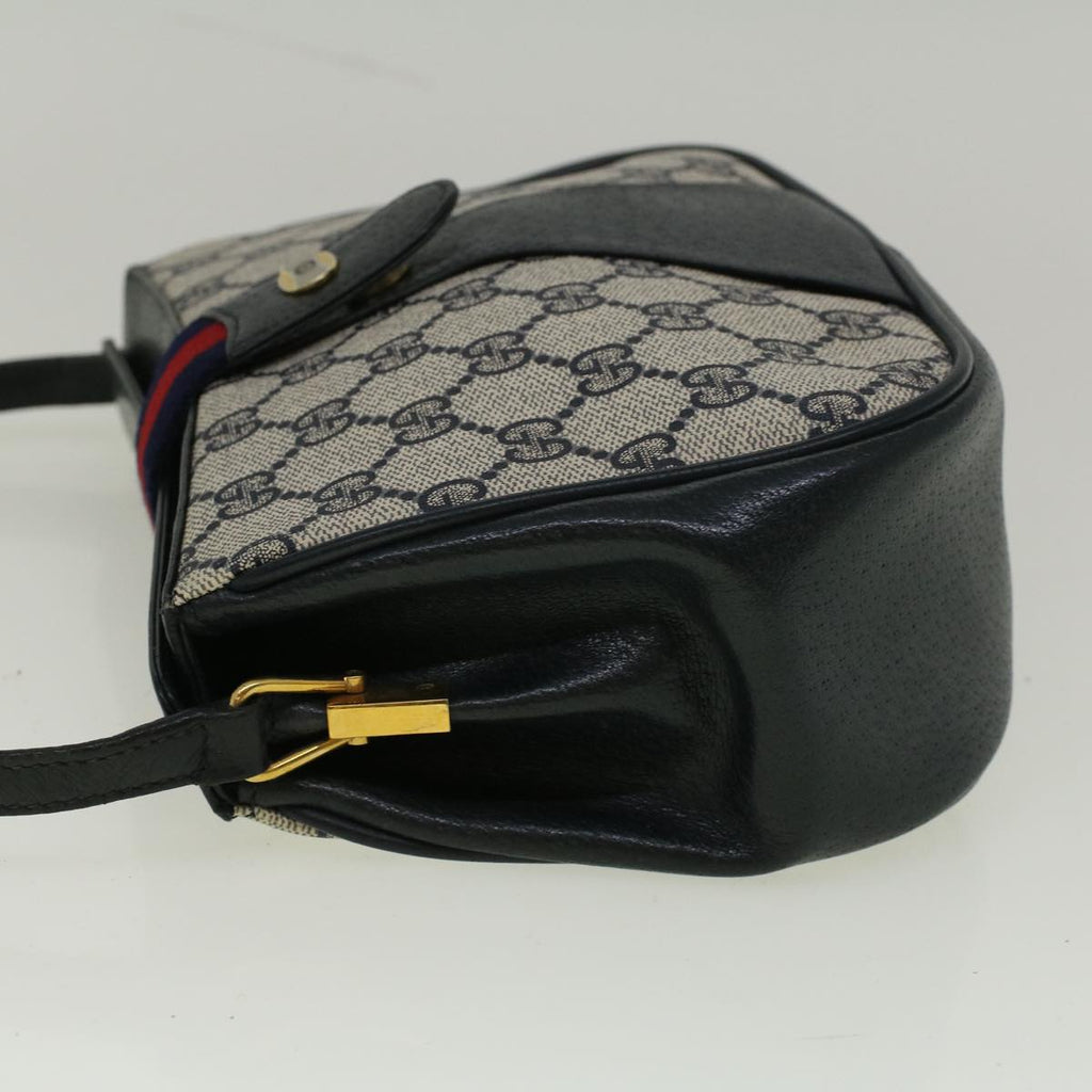 GUCCI GG Canvas Sherry Line Shoulder Bag PVC Leather Navy Red 57623