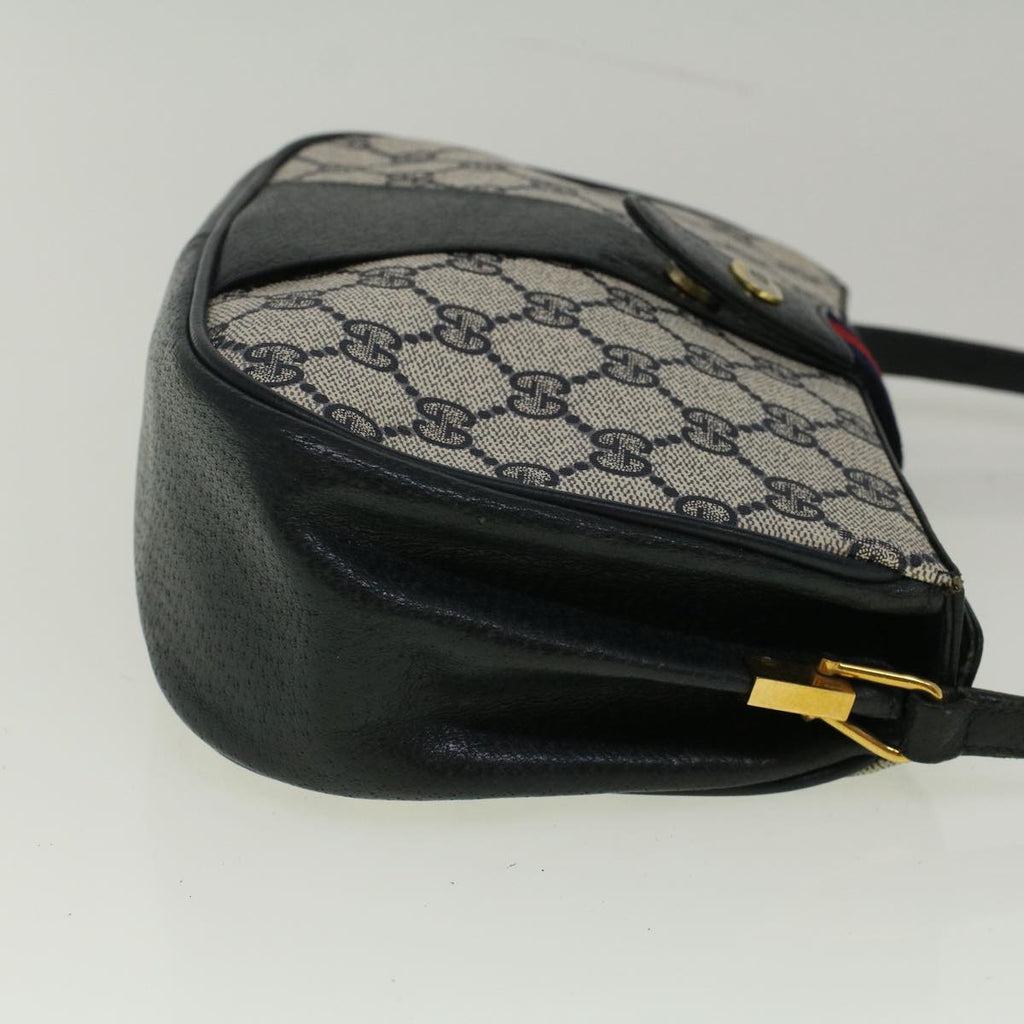 GUCCI GG Canvas Sherry Line Shoulder Bag PVC Leather Navy Red 57623