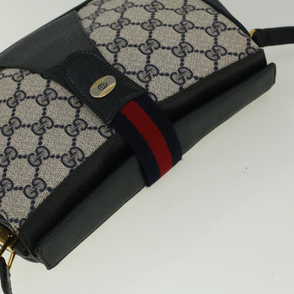 GUCCI GG Canvas Sherry Line Shoulder Bag PVC Leather Navy Red 57623