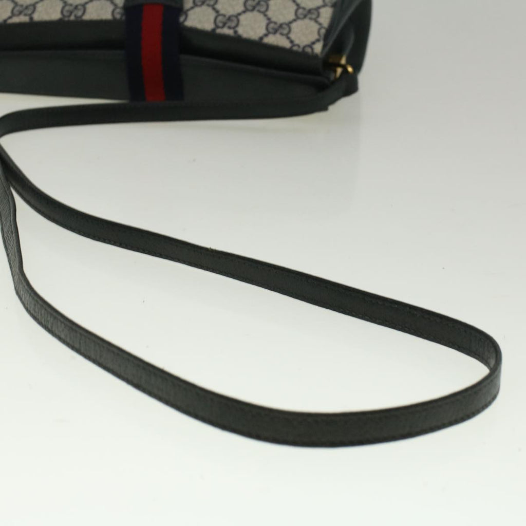 GUCCI GG Canvas Sherry Line Shoulder Bag PVC Leather Navy Red 57623