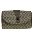 GUCCI GG Canvas Web Sherry Line Clutch Bag PVC Leather Beige Green 57661