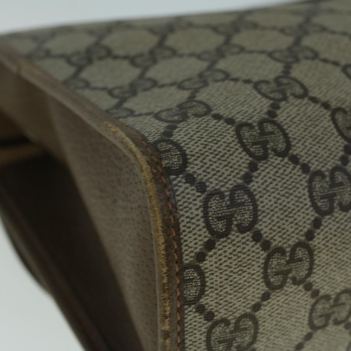 GUCCI GG Canvas Web Sherry Line Clutch Bag PVC Leather Beige Green 57661