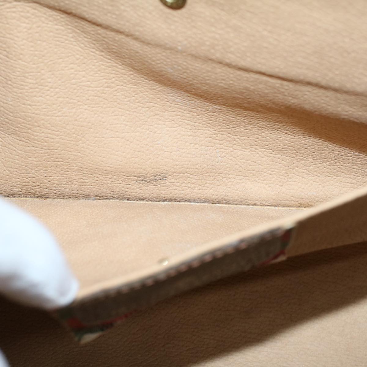 GUCCI GG Canvas Web Sherry Line Clutch Bag PVC Leather Beige Green 57661