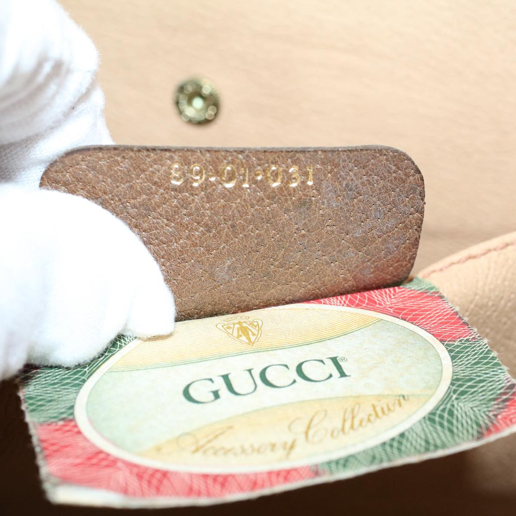 GUCCI GG Canvas Web Sherry Line Clutch Bag PVC Leather Beige Green 57661