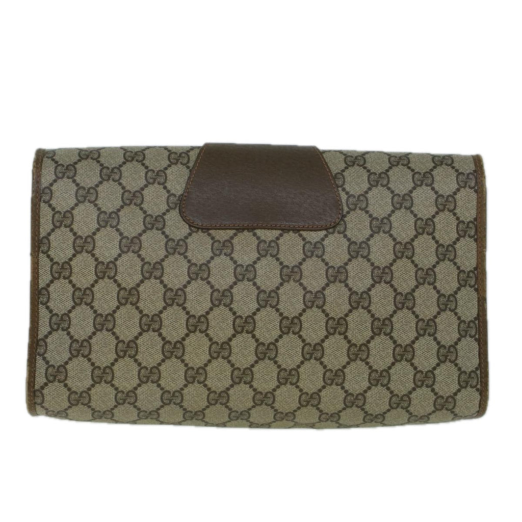 GUCCI GG Canvas Web Sherry Line Clutch Bag PVC Leather Beige Green 57661