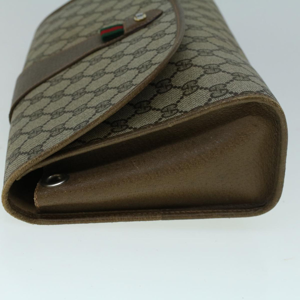 GUCCI GG Canvas Web Sherry Line Clutch Bag PVC Leather Beige Green 57661