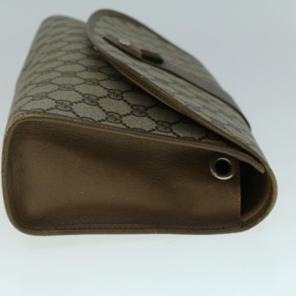 GUCCI GG Canvas Web Sherry Line Clutch Bag PVC Leather Beige Green 57661