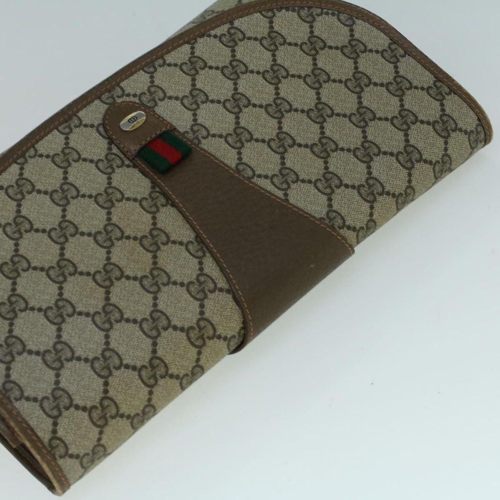 GUCCI GG Canvas Web Sherry Line Clutch Bag PVC Leather Beige Green 57661