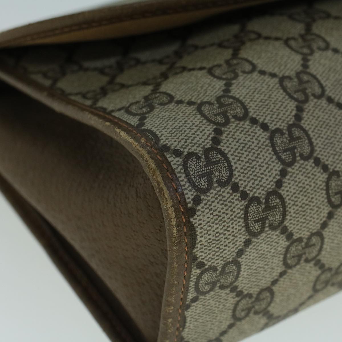 GUCCI GG Canvas Web Sherry Line Clutch Bag PVC Leather Beige Green 57661