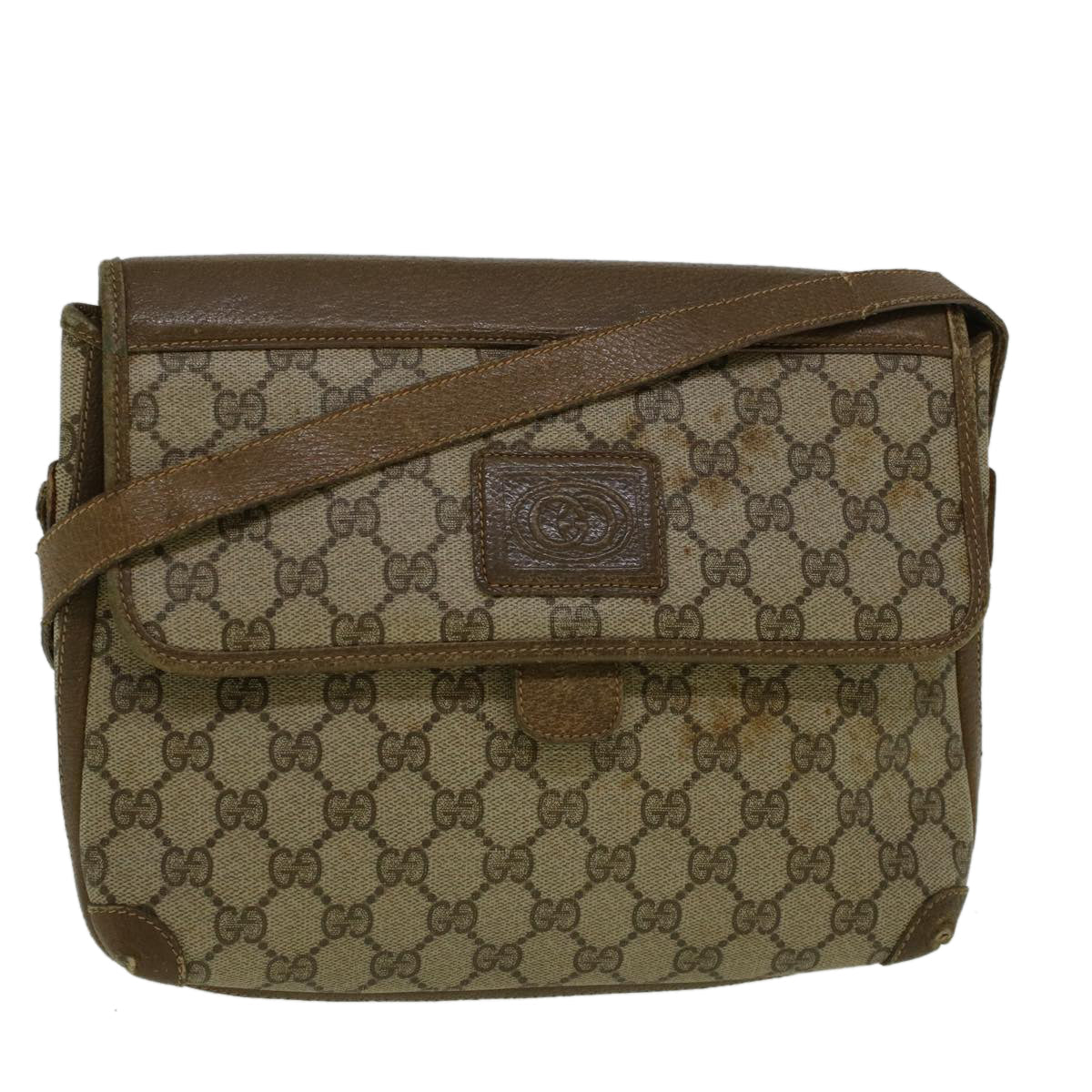 GUCCI GG Canvas Shoulder Bag PVC Leather Beige 57669