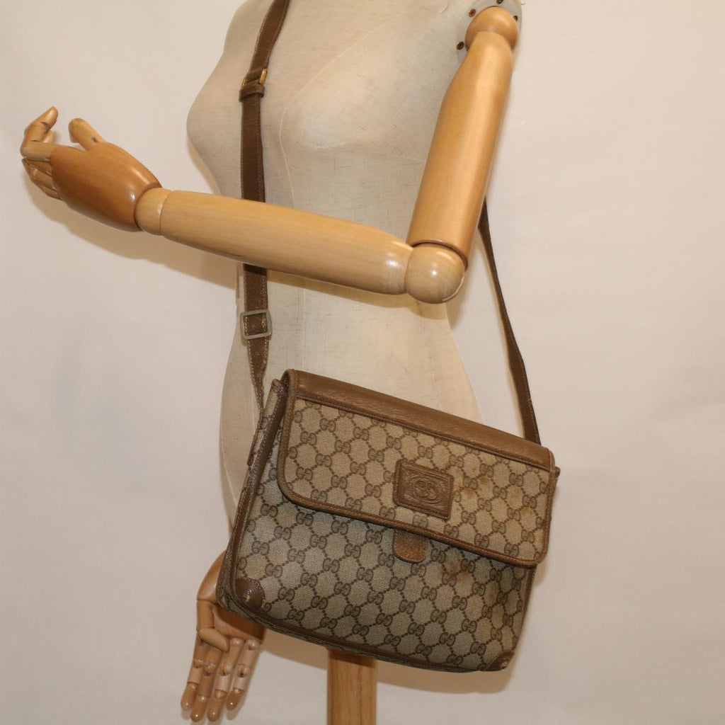 GUCCI GG Canvas Shoulder Bag PVC Leather Beige 57669