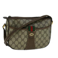 GUCCI GG Canvas Web Sherry Line Shoulder Bag PVC Leather Beige Green 57673