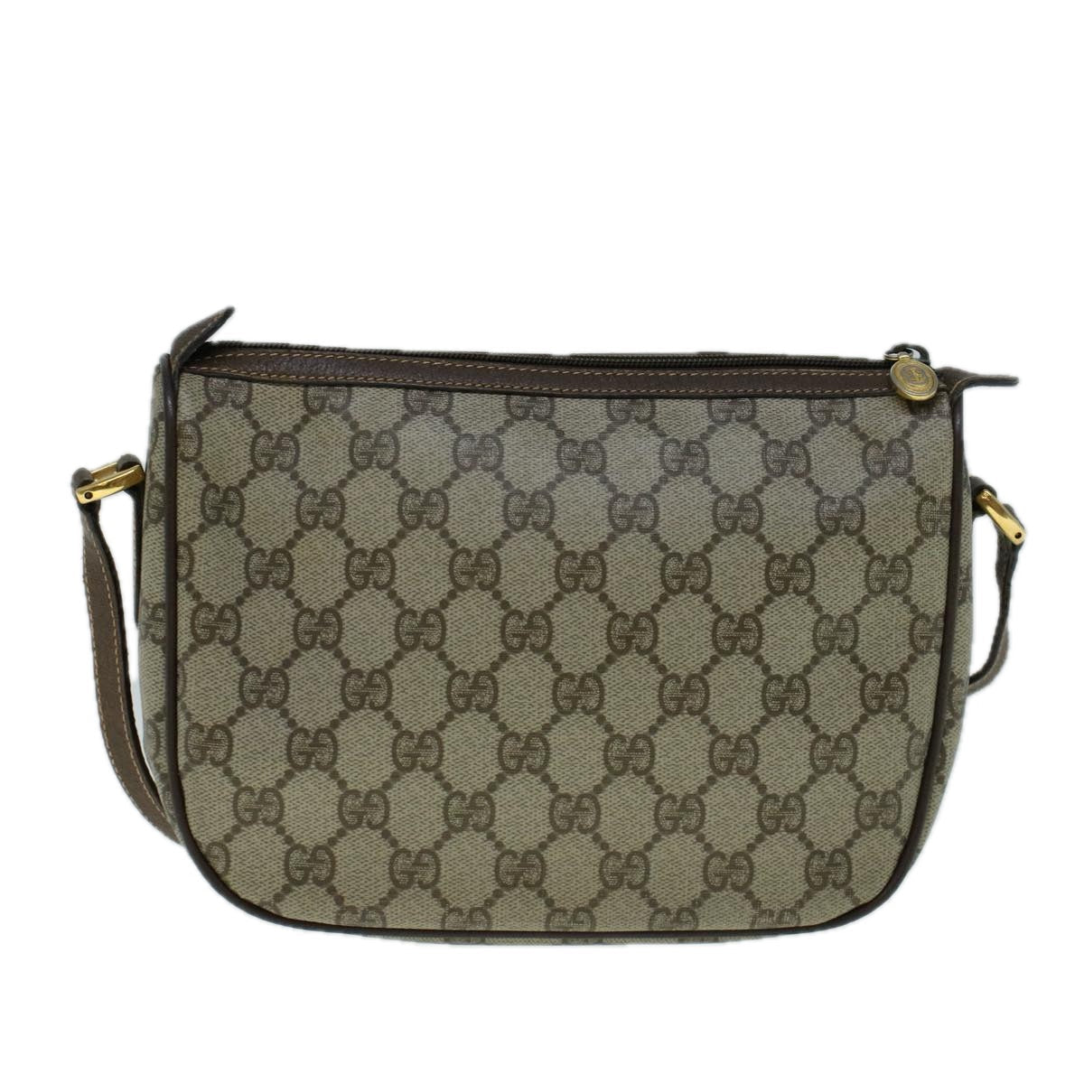 GUCCI GG Canvas Web Sherry Line Shoulder Bag PVC Leather Beige Green 57673