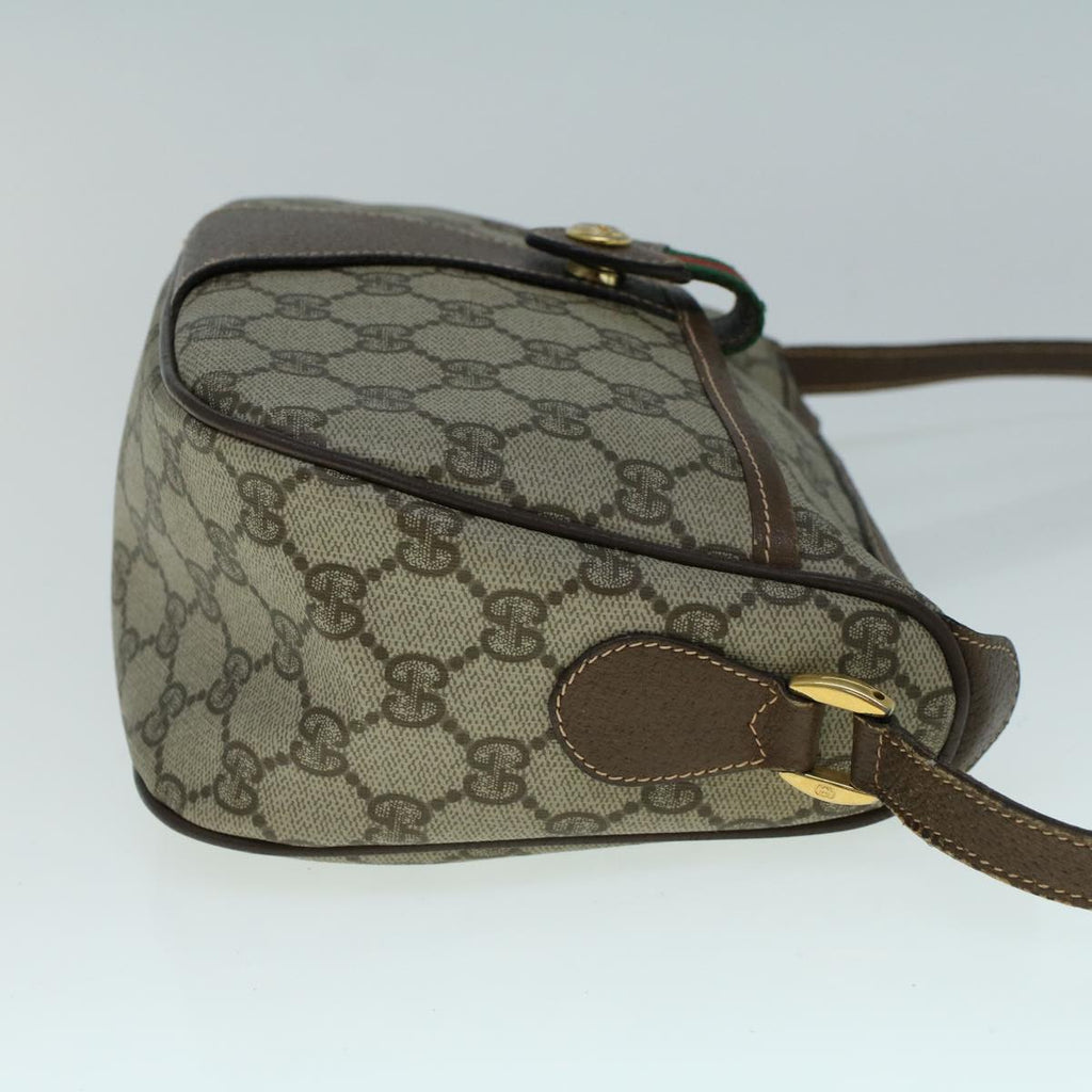 GUCCI GG Canvas Web Sherry Line Shoulder Bag PVC Leather Beige Green 57673