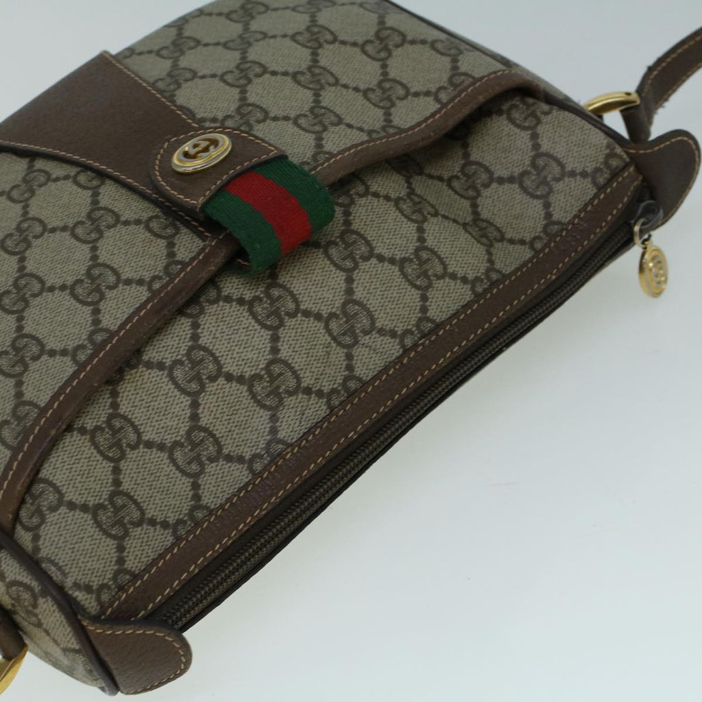 GUCCI GG Canvas Web Sherry Line Shoulder Bag PVC Leather Beige Green 57673