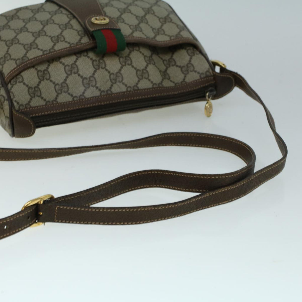 GUCCI GG Canvas Web Sherry Line Shoulder Bag PVC Leather Beige Green 57673