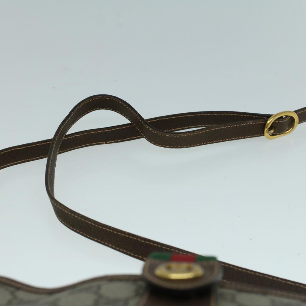 GUCCI GG Canvas Web Sherry Line Shoulder Bag PVC Leather Beige Green 57673