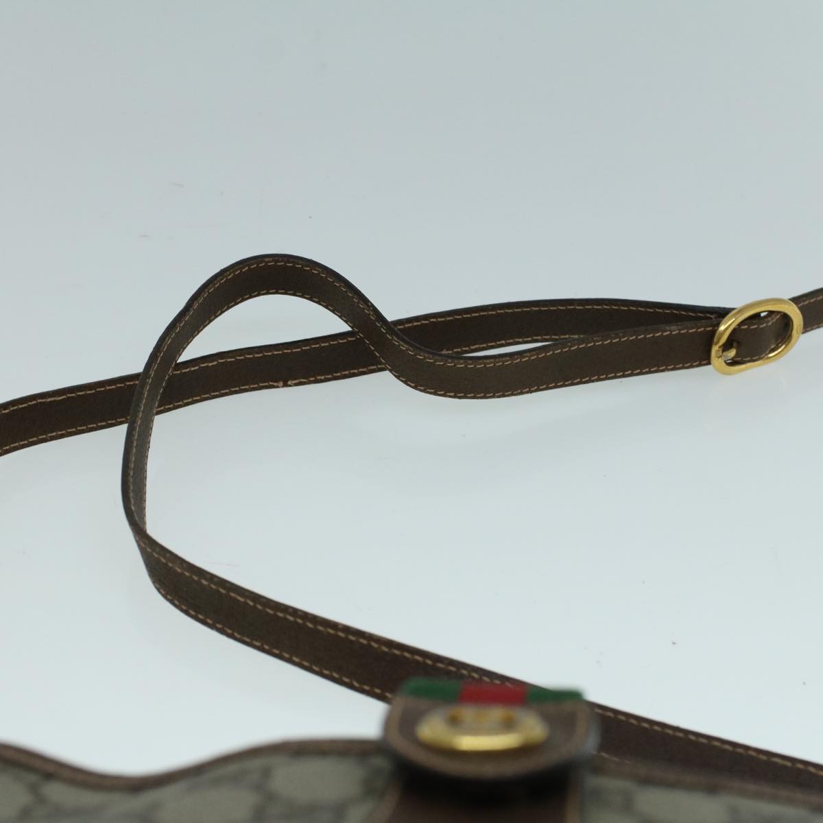 GUCCI GG Canvas Web Sherry Line Shoulder Bag PVC Leather Beige Green 57673