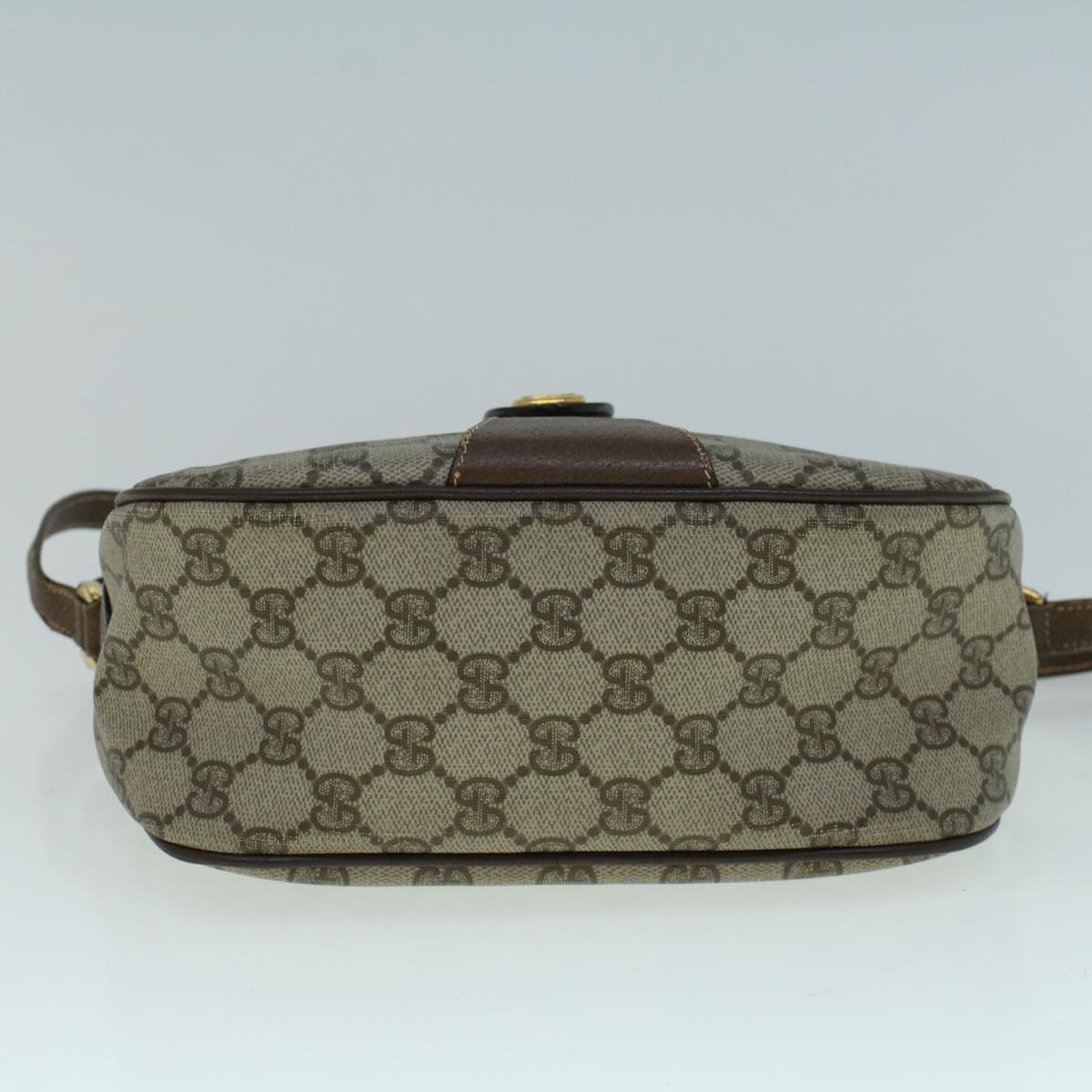 GUCCI GG Canvas Web Sherry Line Shoulder Bag PVC Leather Beige Green 57673