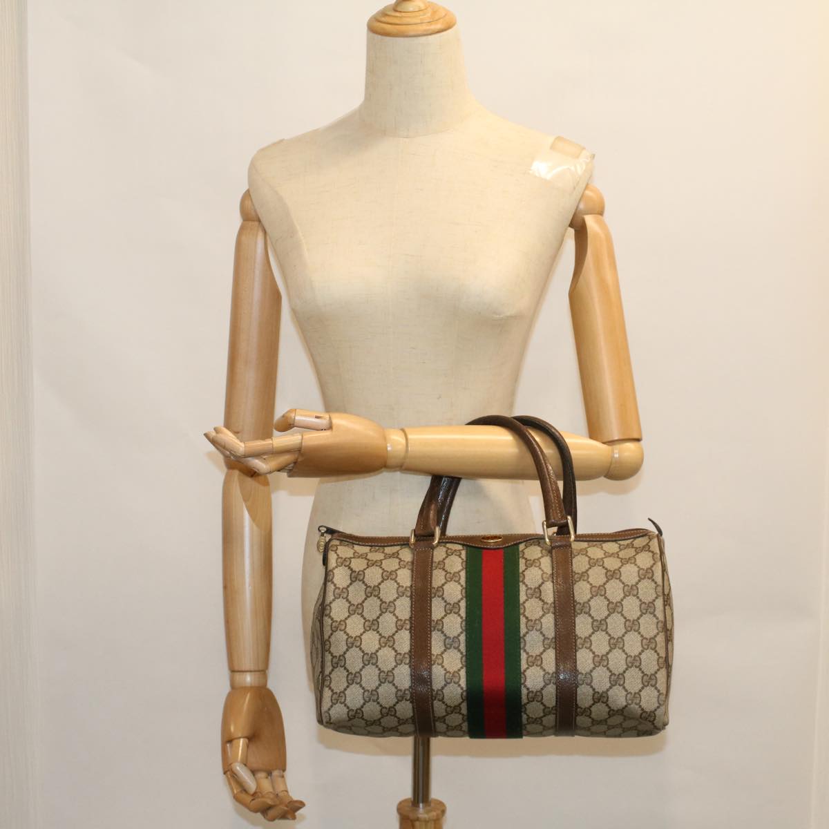GUCCI GG Supreme Web Sherry Line Hand Bag Beige Red 012 3842 33 39 57733