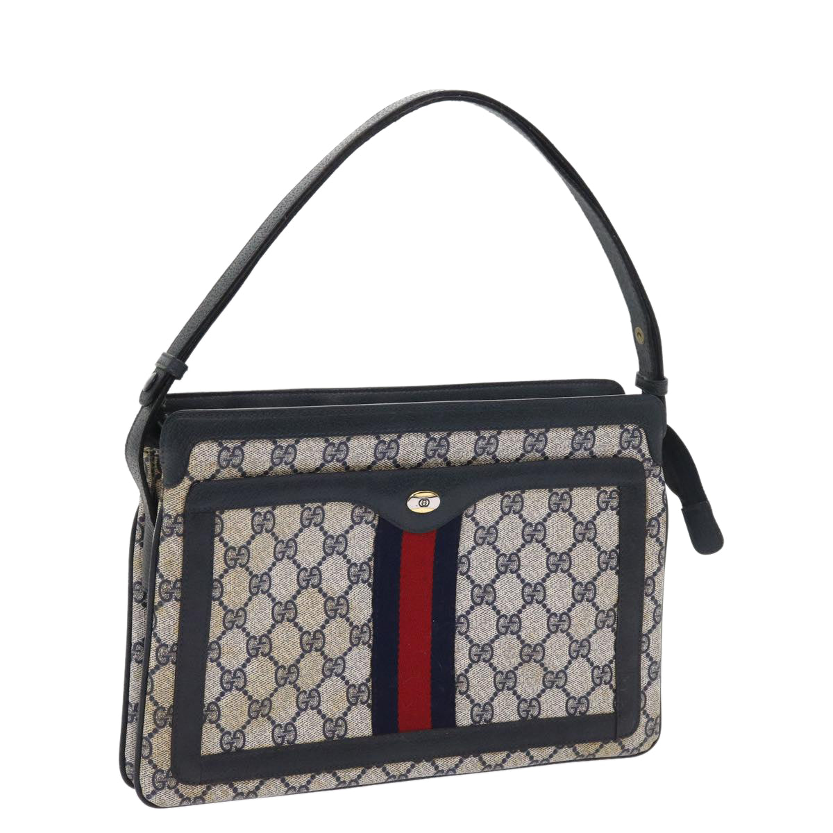GUCCI GG Supreme Sherry Line Shoulder Bag Navy Red gray 41 02 013 57734