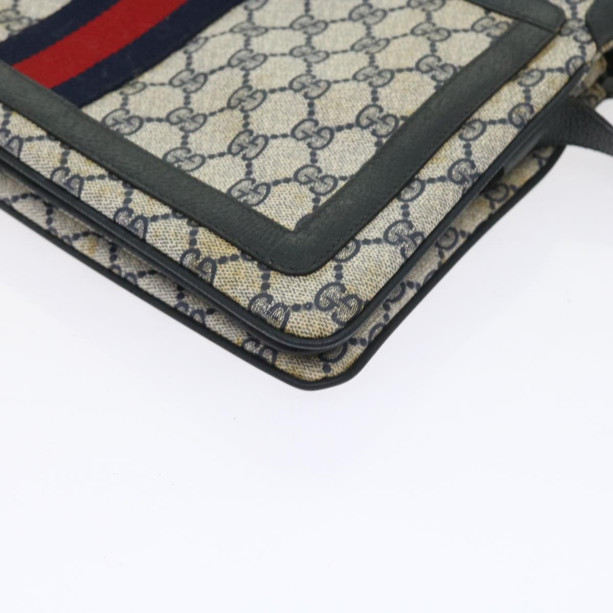 GUCCI GG Supreme Sherry Line Shoulder Bag Navy Red gray 41 02 013 57734