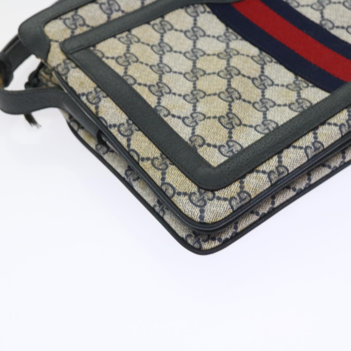 GUCCI GG Supreme Sherry Line Shoulder Bag Navy Red gray 41 02 013 57734
