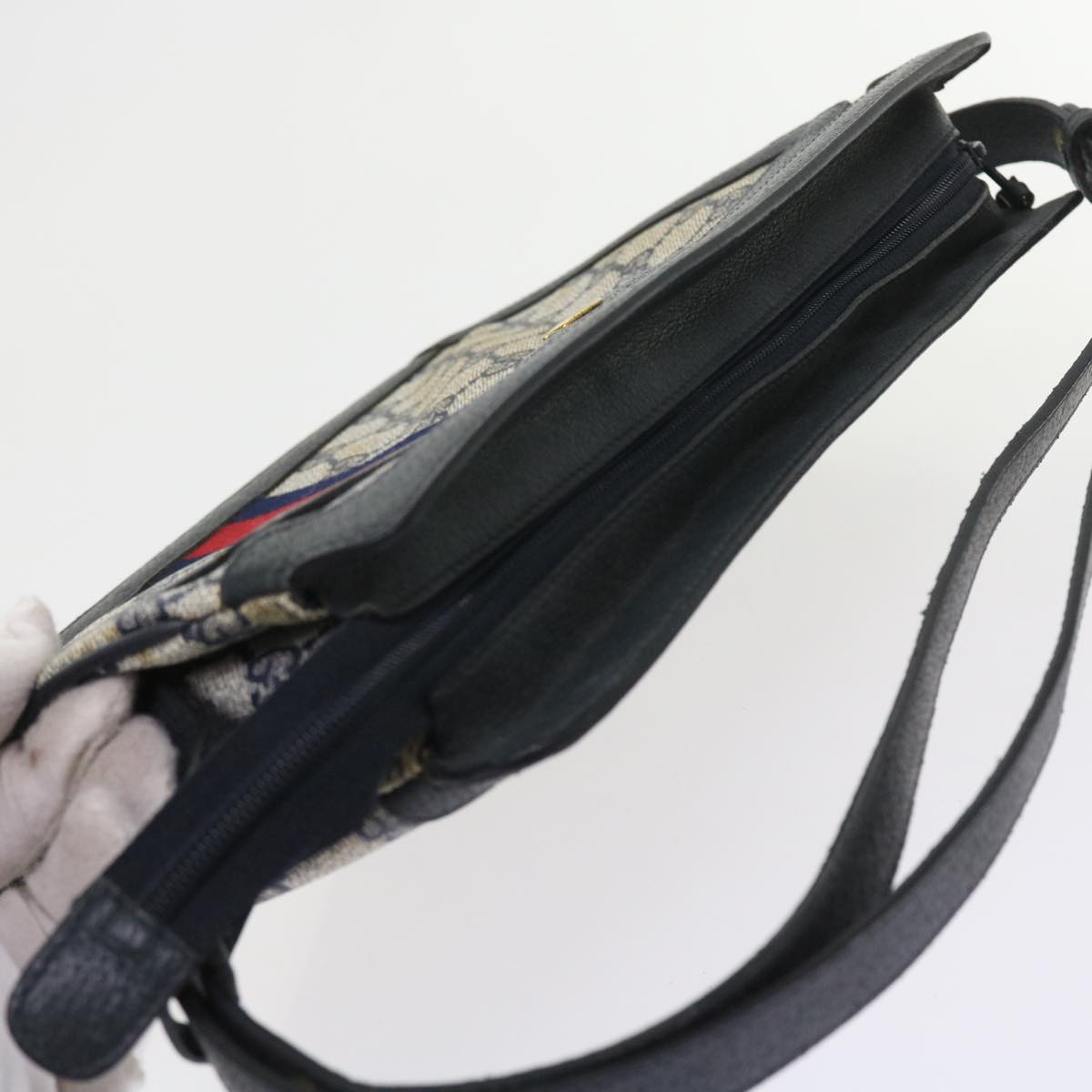 GUCCI GG Supreme Sherry Line Shoulder Bag Navy Red gray 41 02 013 57734