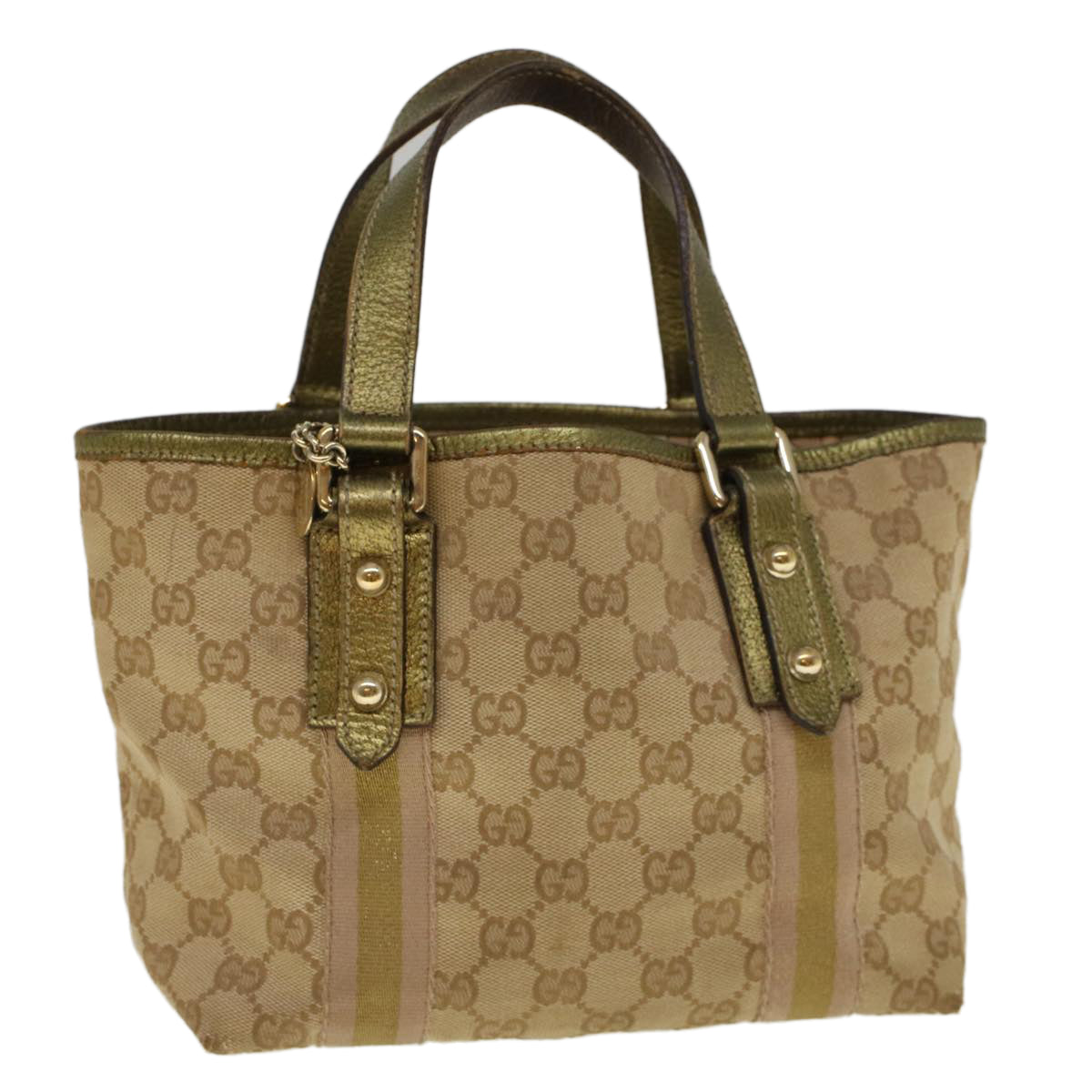 GUCCI GG Canvas Sherry Line Hand Bag Beige Gold Pink 139261 57773