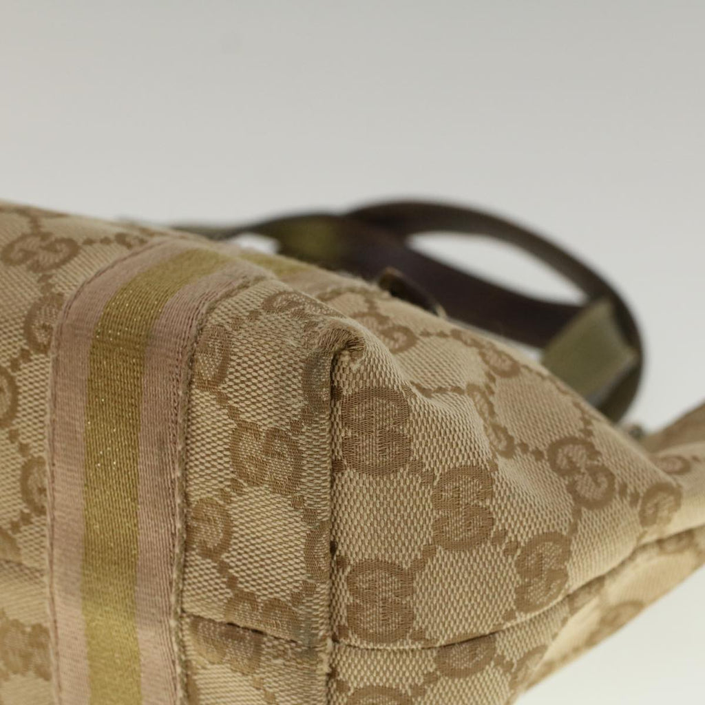 GUCCI GG Canvas Sherry Line Hand Bag Beige Gold Pink 139261 57773