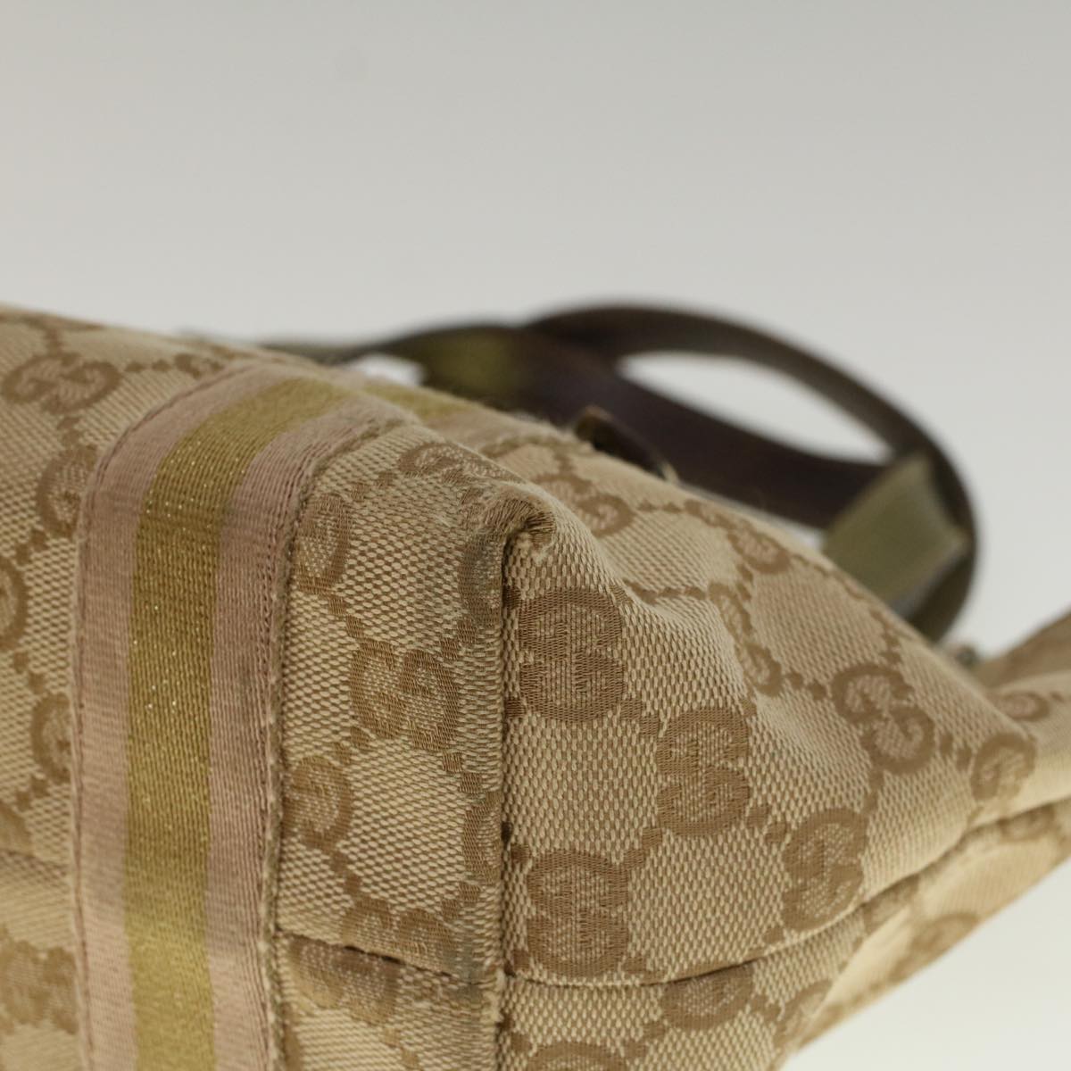 GUCCI GG Canvas Sherry Line Hand Bag Beige Gold Pink 139261 57773