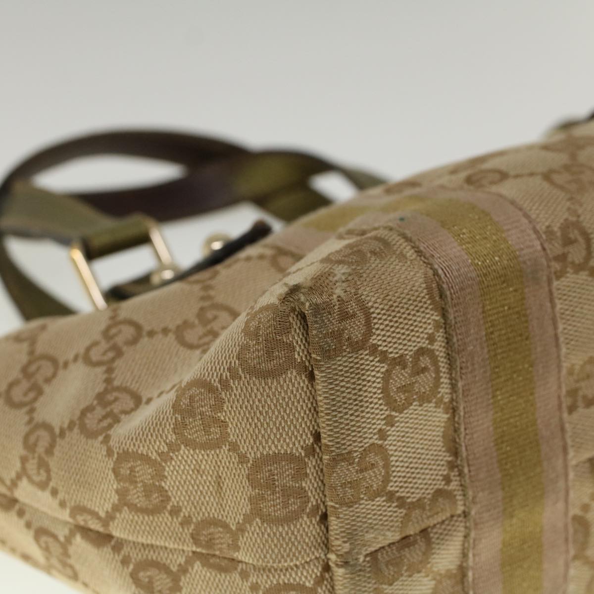 GUCCI GG Canvas Sherry Line Hand Bag Beige Gold Pink 139261 57773