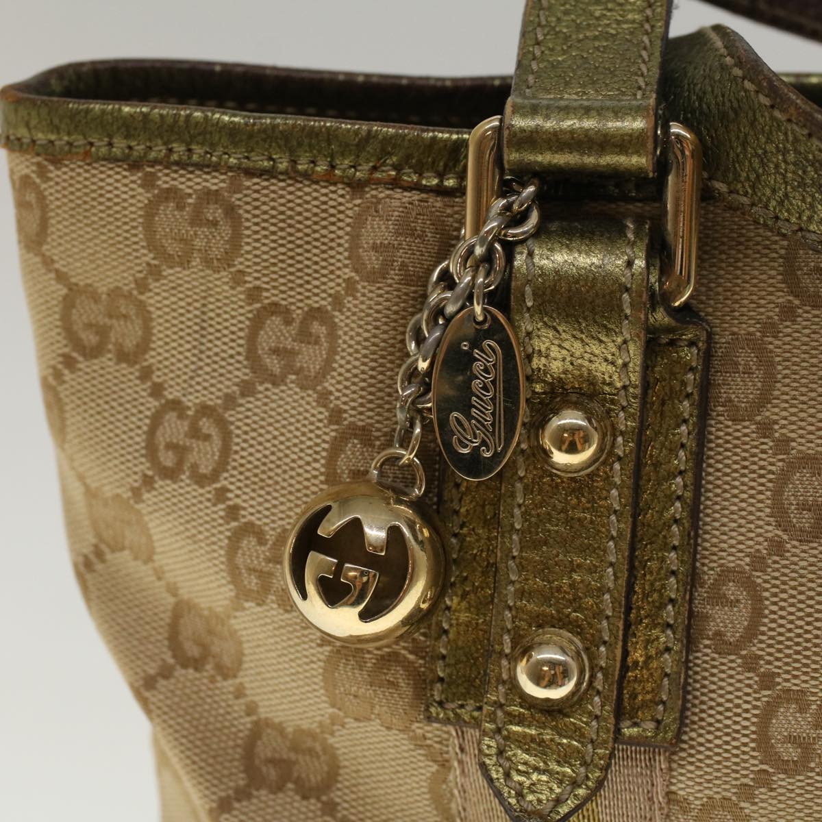 GUCCI GG Canvas Sherry Line Hand Bag Beige Gold Pink 139261 57773