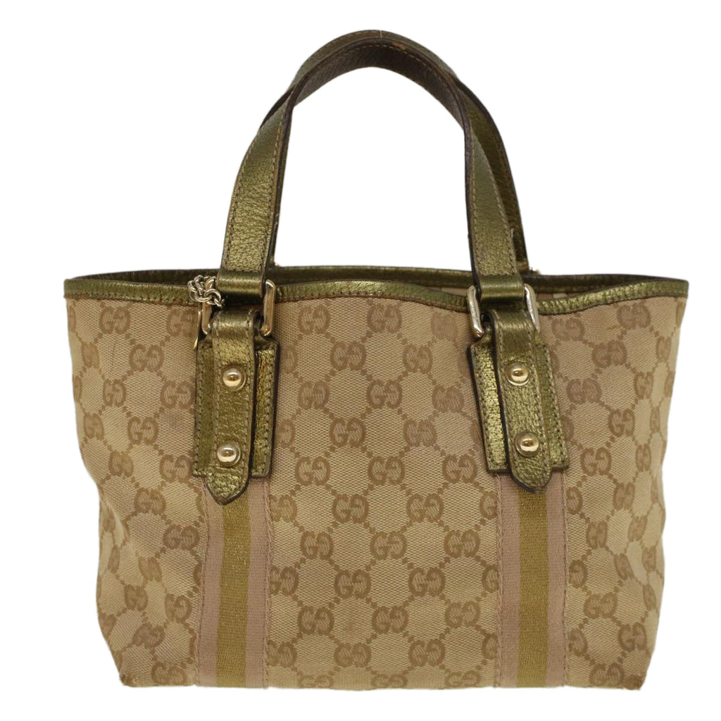GUCCI GG Canvas Sherry Line Hand Bag Beige Gold Pink 139261 57773